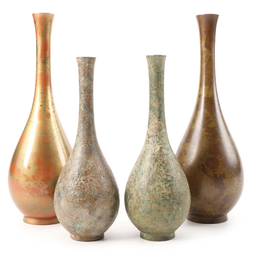 Japanese Style Murashido and Other Patinated Bronze Bottle Vases