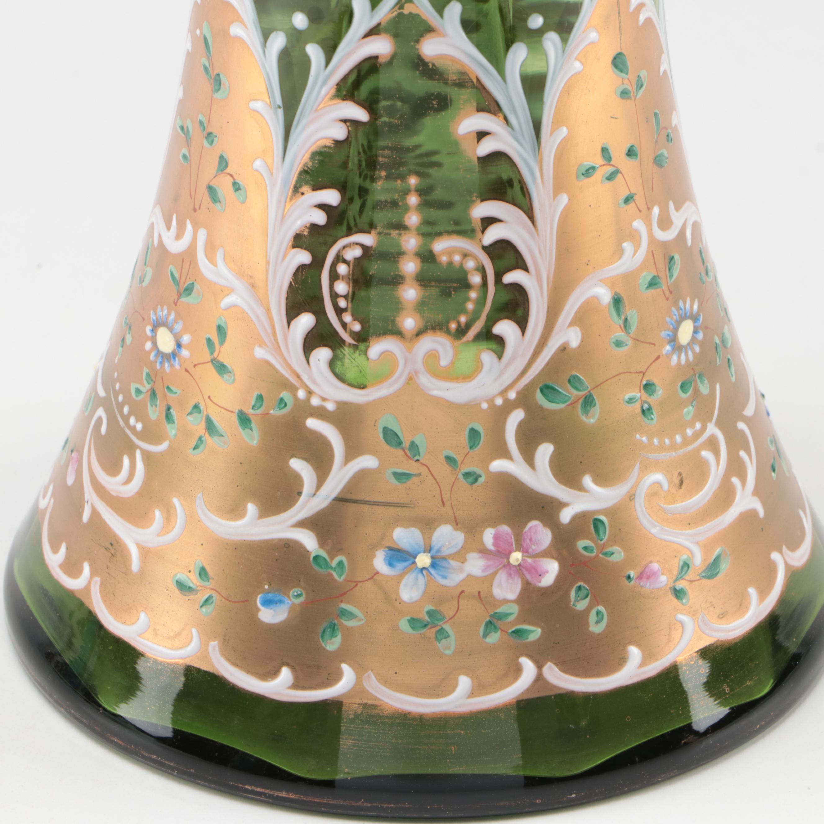 Moser Gilt and Enameled Green Art Glass Vase, Late 19th Century