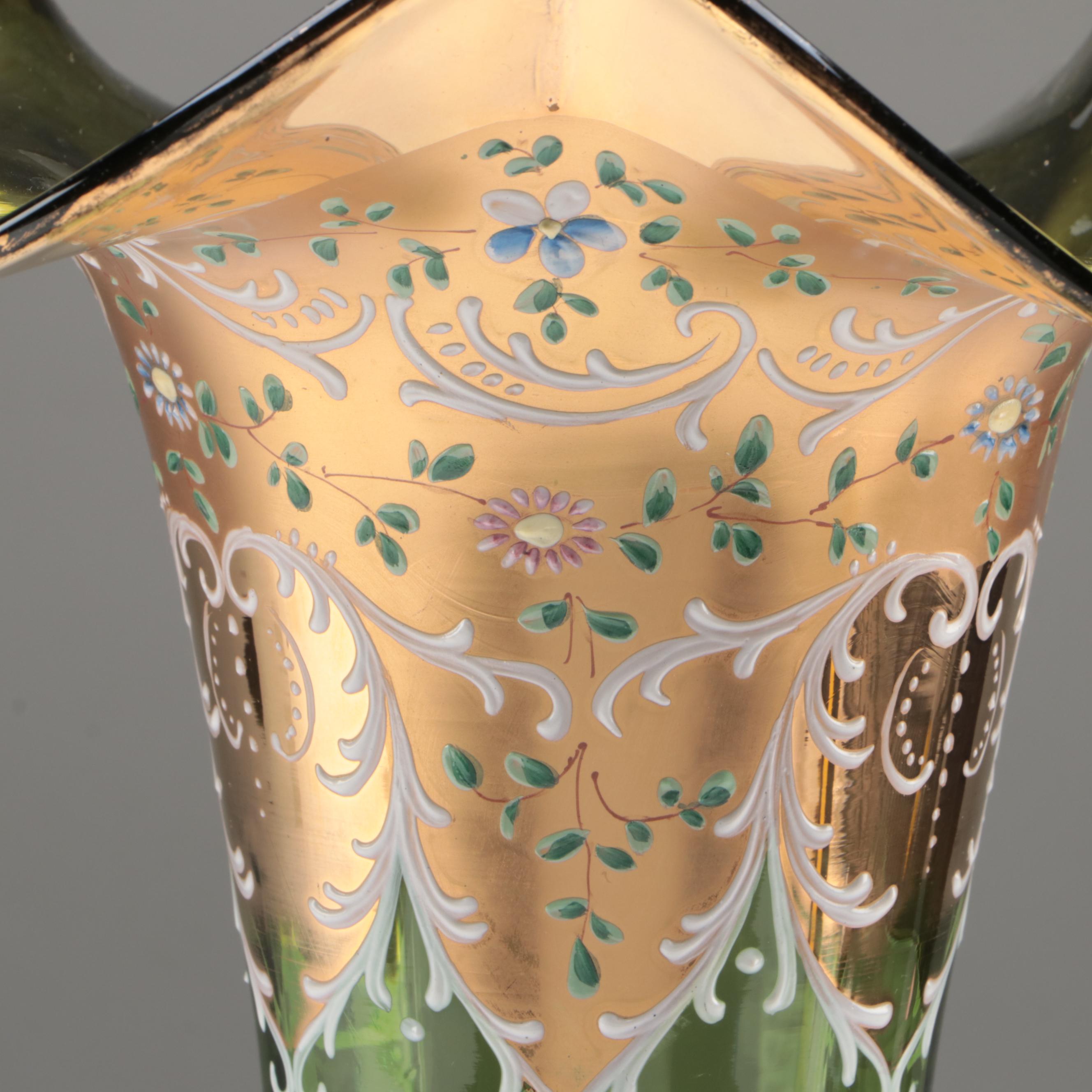Moser Gilt and Enameled Green Art Glass Vase, Late 19th Century