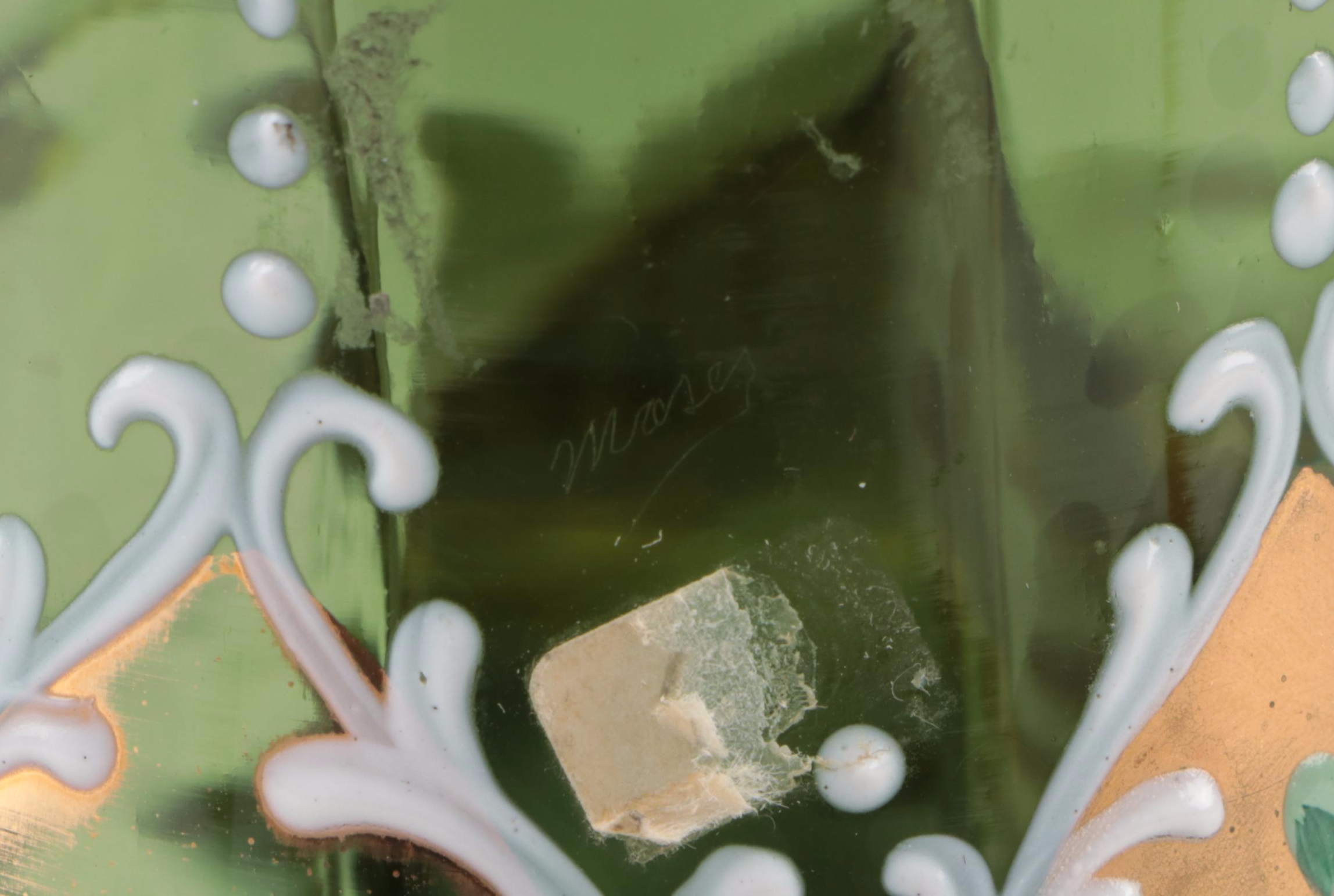 Moser Gilt and Enameled Green Art Glass Vase, Late 19th Century