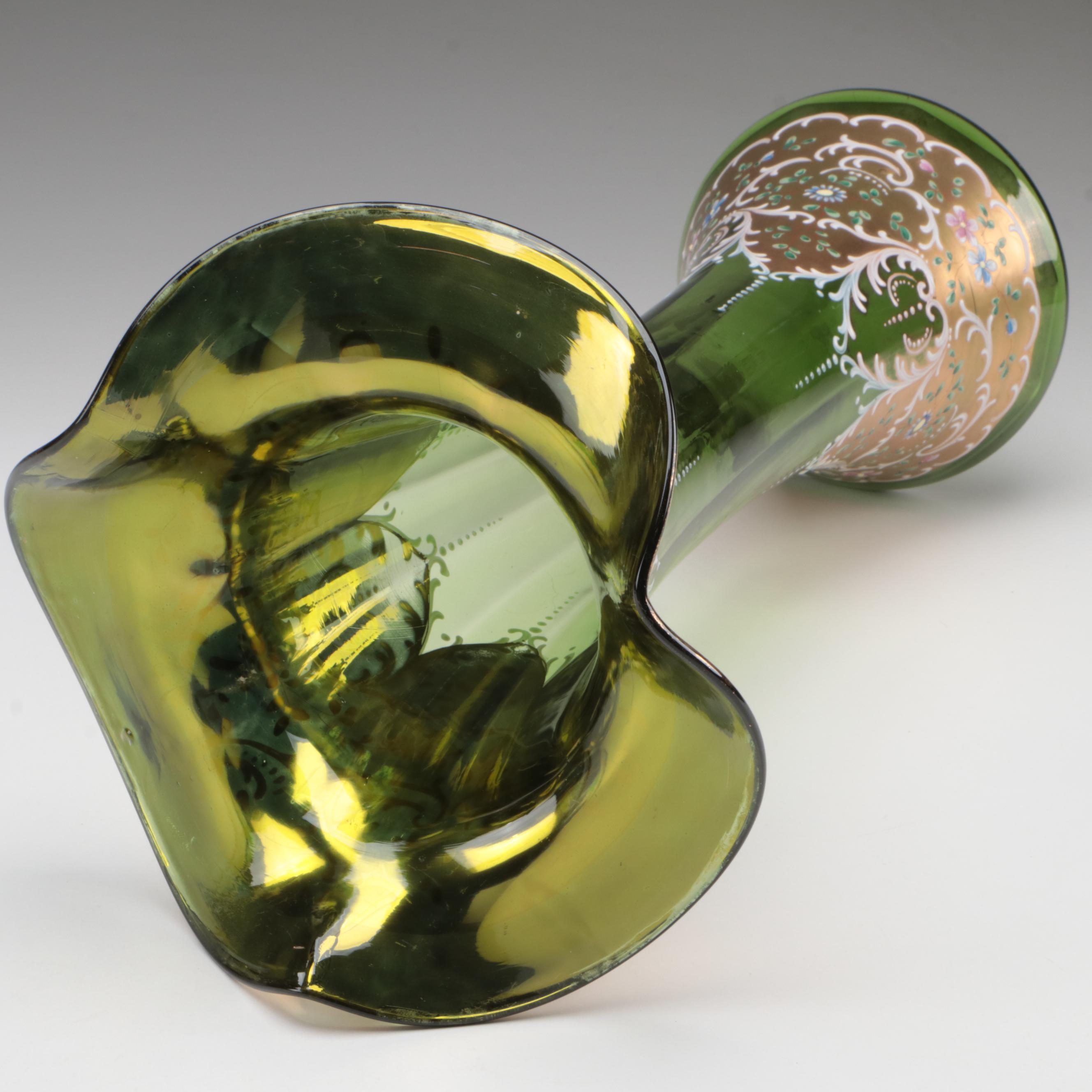 Moser Gilt and Enameled Green Art Glass Vase, Late 19th Century