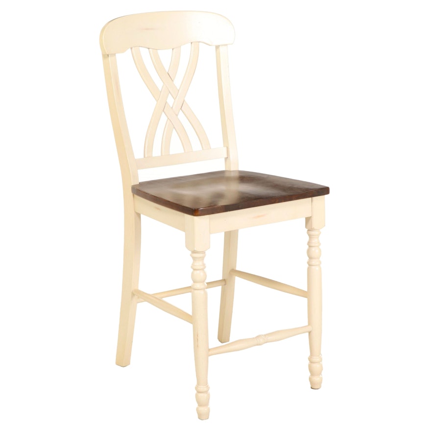 Painted Wood Counter-Height Barstool with Natural Seat