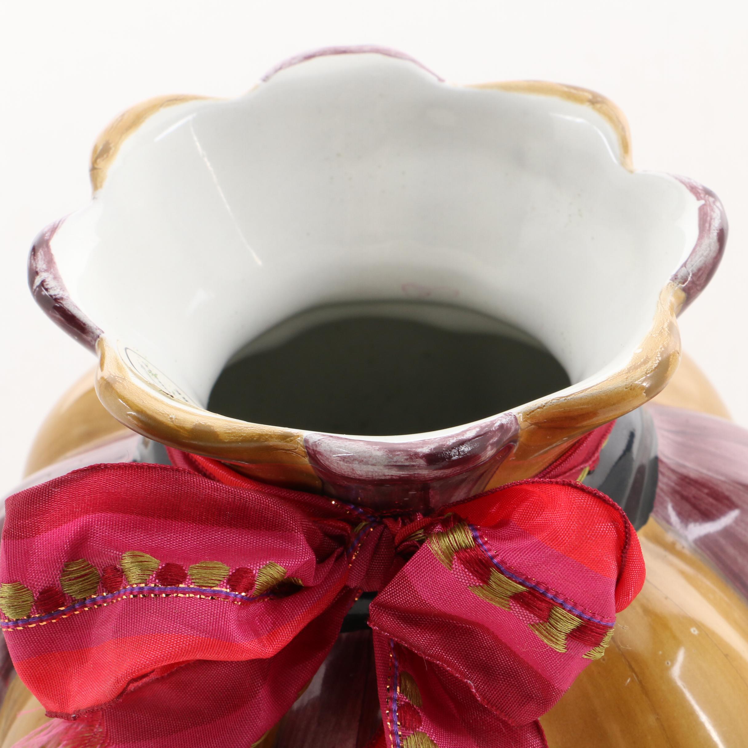 MacKenzie-Childs Hand-Painted Ceramic Vase and Candle Holders