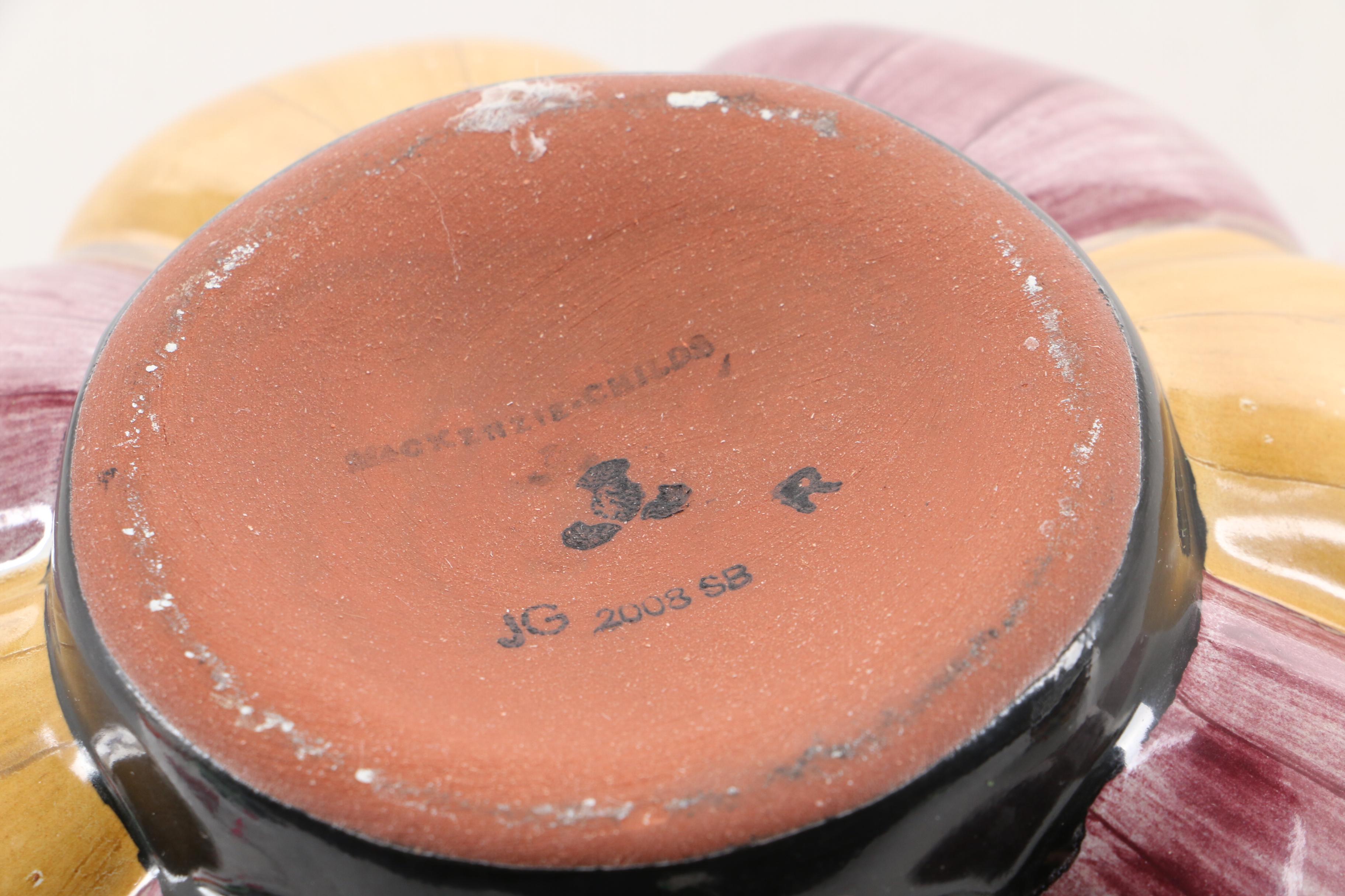 MacKenzie-Childs Hand-Painted Ceramic Vase and Candle Holders