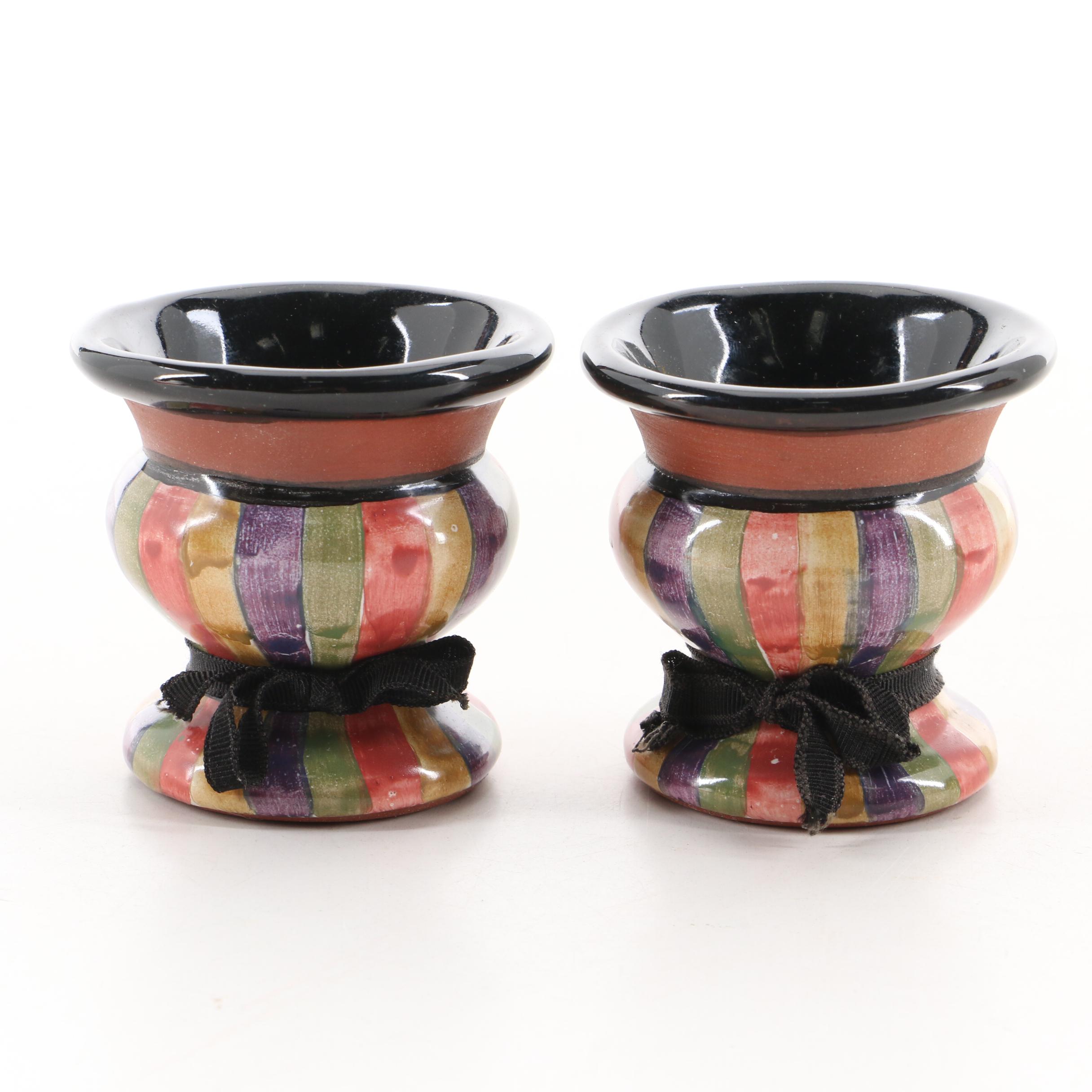 MacKenzie-Childs Hand-Painted Ceramic Vase and Candle Holders
