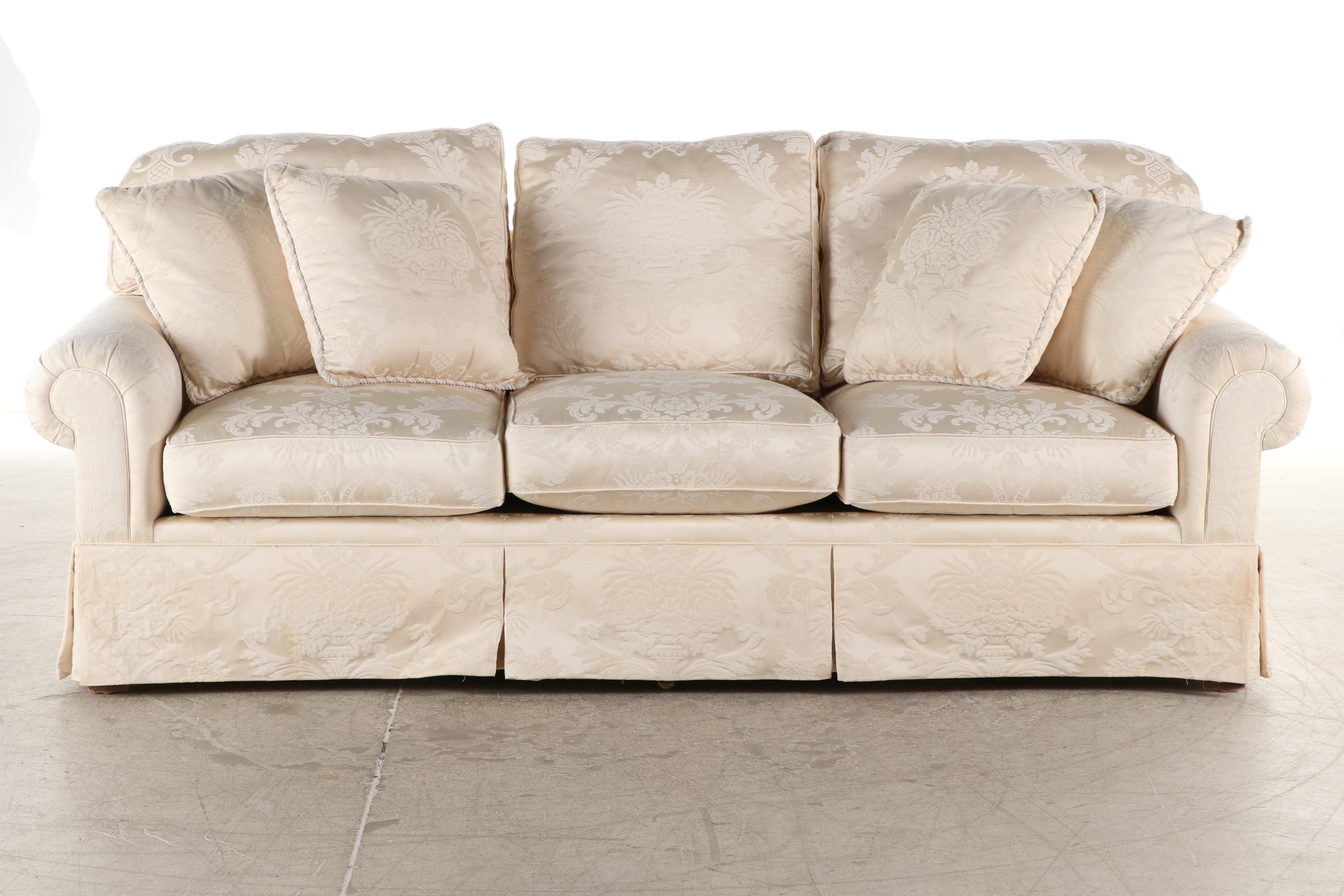 Henredon "Custom Folio Collection" Cream Damask Sofa