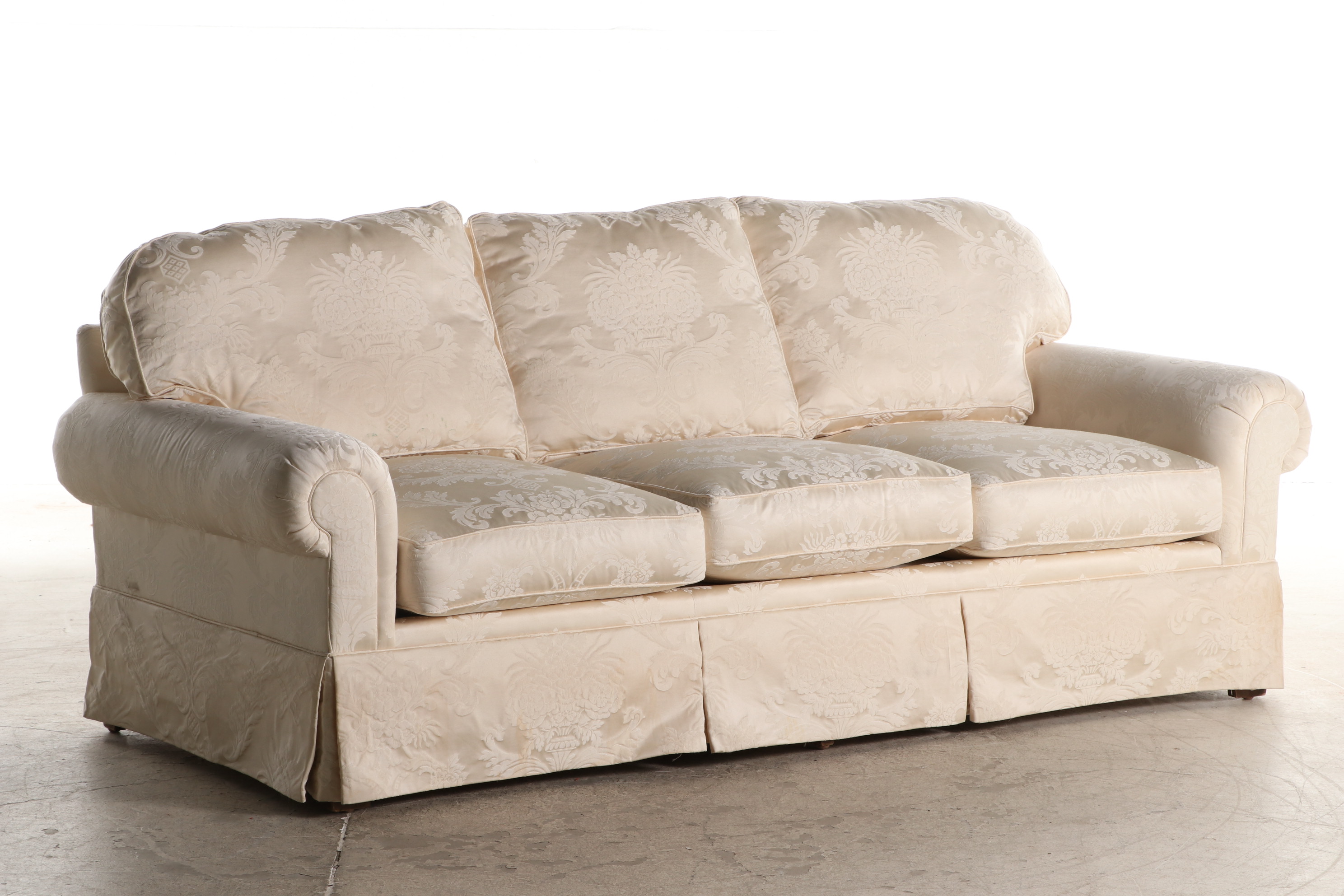 Henredon "Custom Folio Collection" Cream Damask Sofa