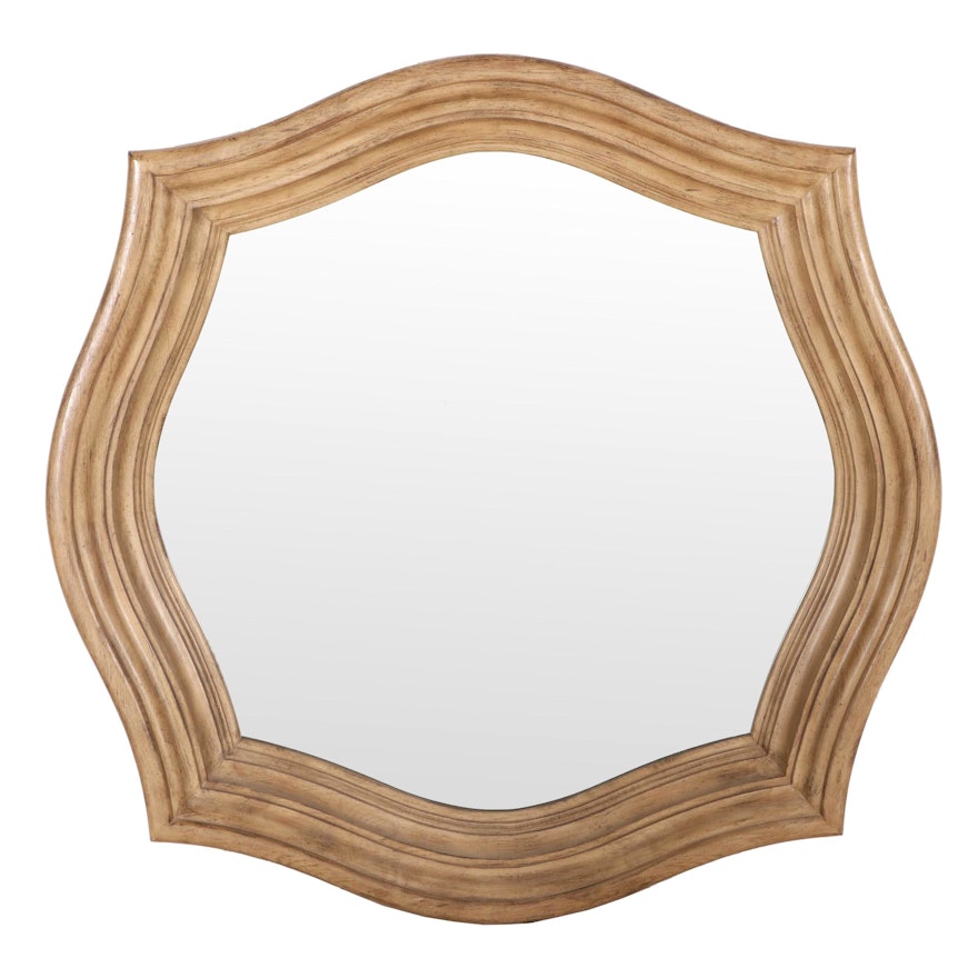 Beige Pickled Oak Framed Beveled Mirror