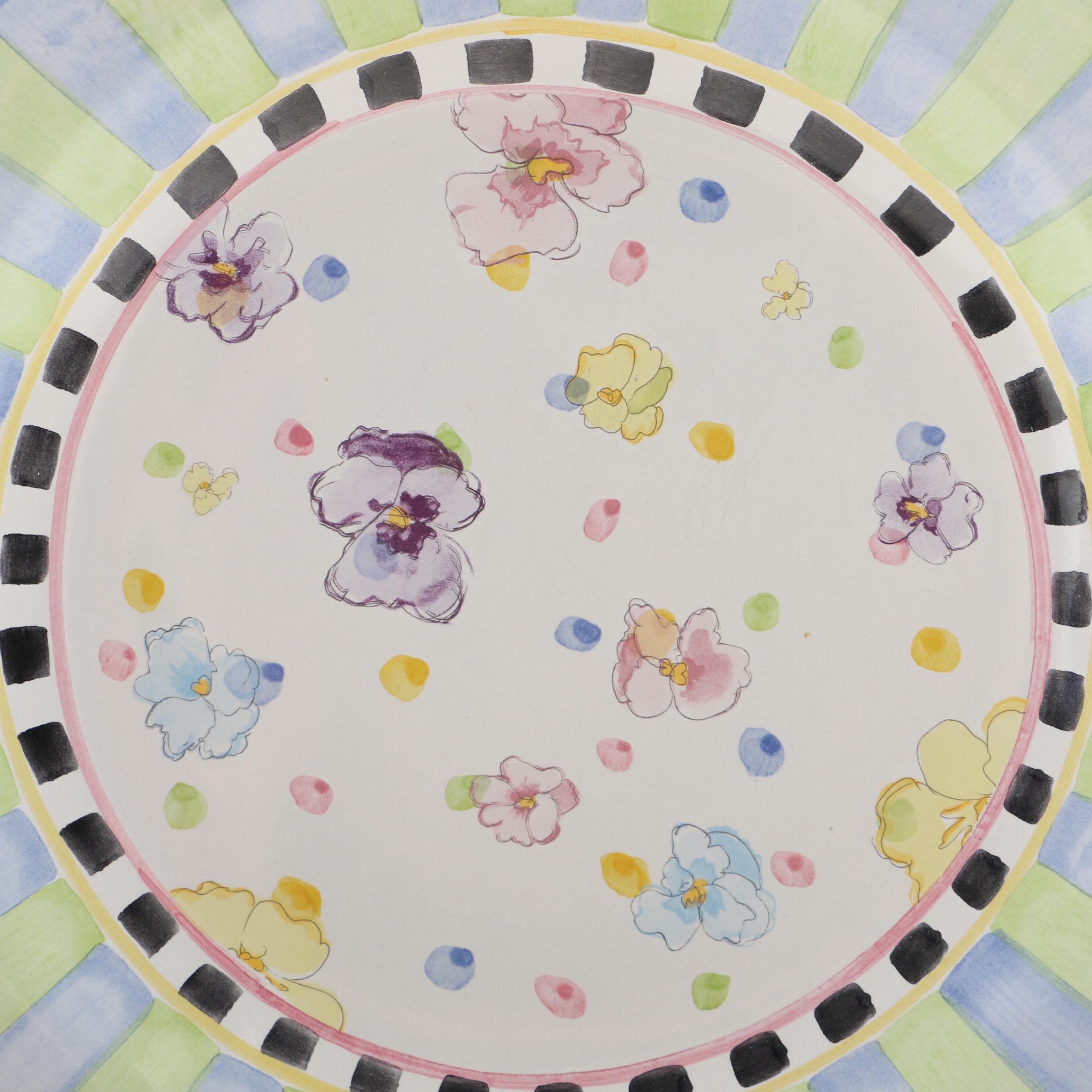 MacKenzie-Childs Hand-Painted Serving Plates and Beaded Glass Cake Serving Set