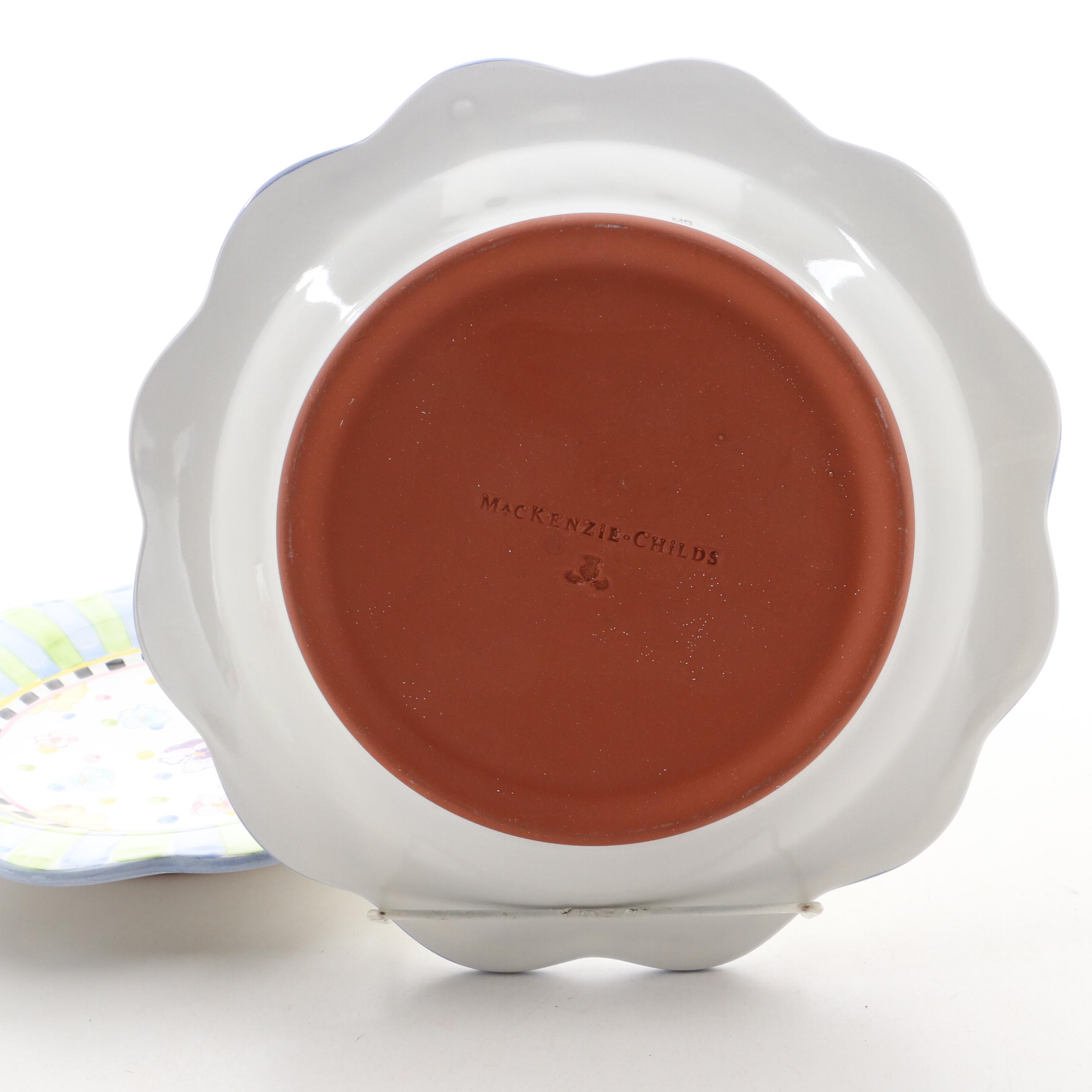 MacKenzie-Childs Hand-Painted Serving Plates and Beaded Glass Cake Serving Set