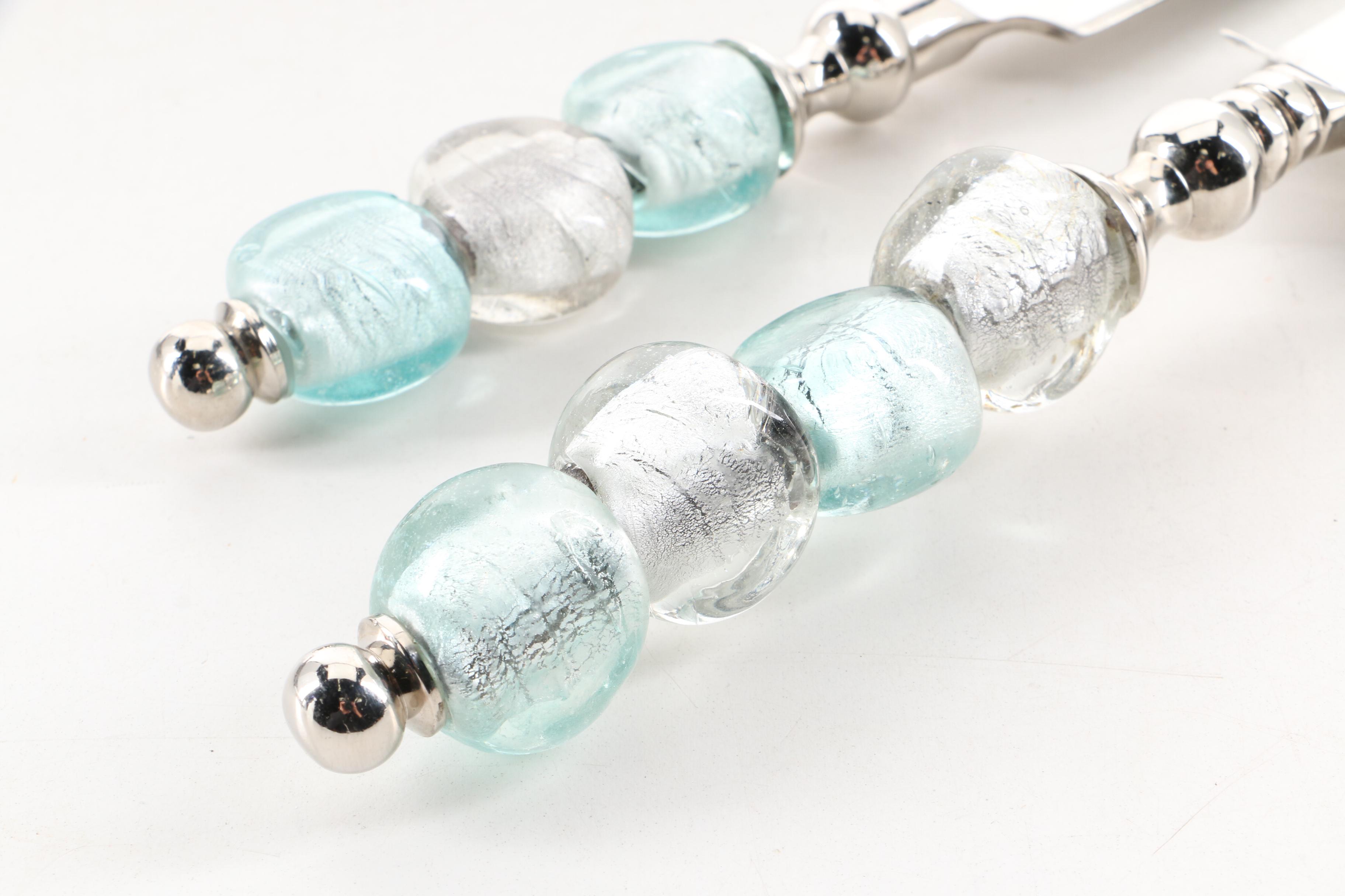 MacKenzie-Childs Hand-Painted Serving Plates and Beaded Glass Cake Serving Set