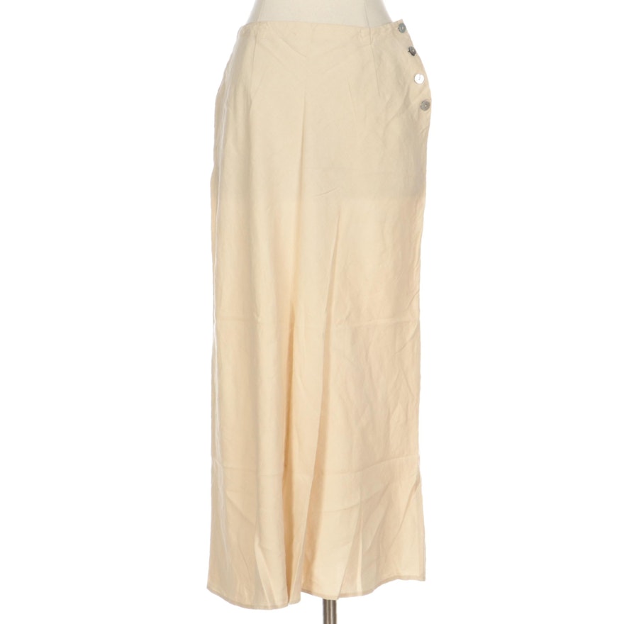 Max Studio Linen Long Skirt with Mother-of-Pearl Shell Buttons