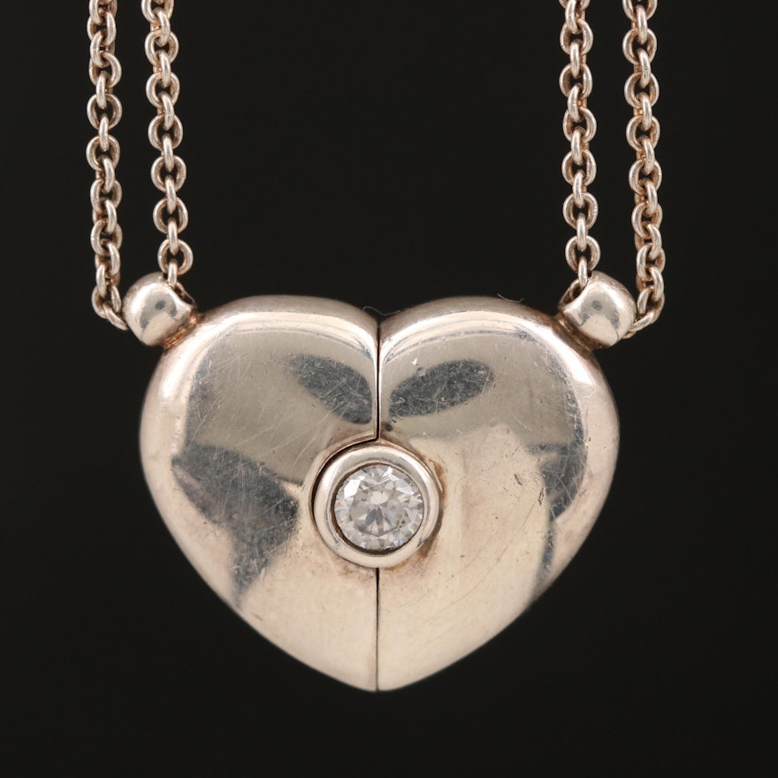 Petra Azar Sterling Cubic Zirconia "Classics" Magnetic Heart Pendant Necklace