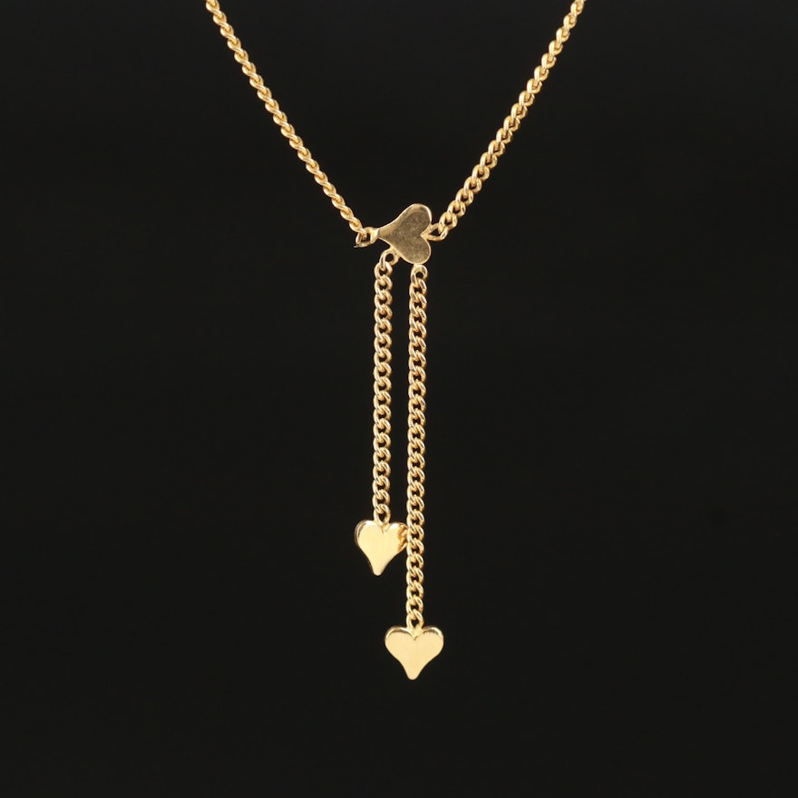 Italian 14K Heart Station Necklace