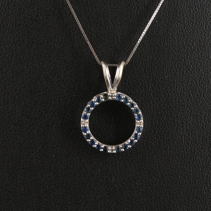 14K Sapphire and Diamond Circle Pendant Necklace