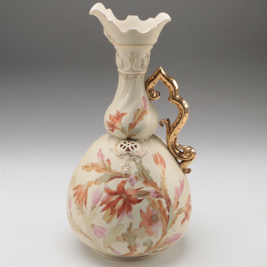 Rudolstadt Strauss & Söhne  Hand-Painted Porcelain Ewer, Early 20th Century