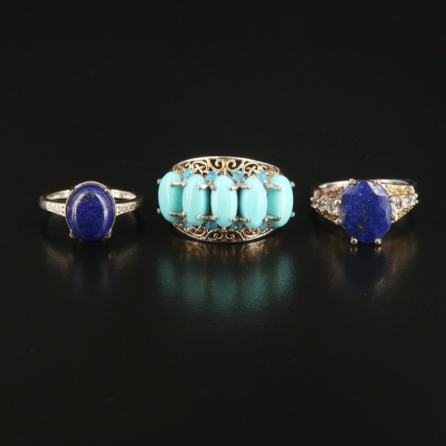 Sterling Ring Collection with Turquoise, Apatite and Lapis Lazuli