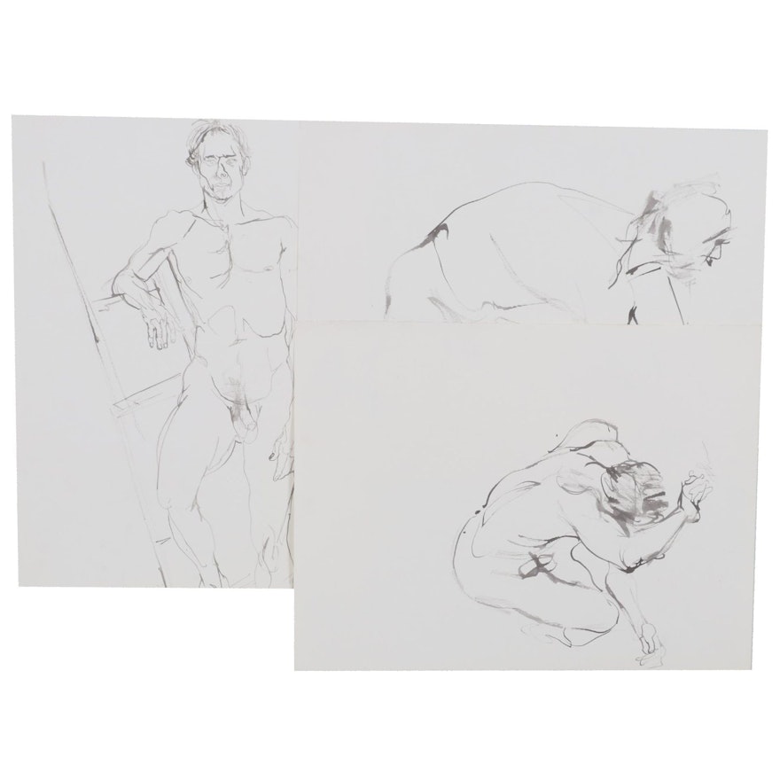 John Tuska Figure Study Ink Drawings, Late 20th Century