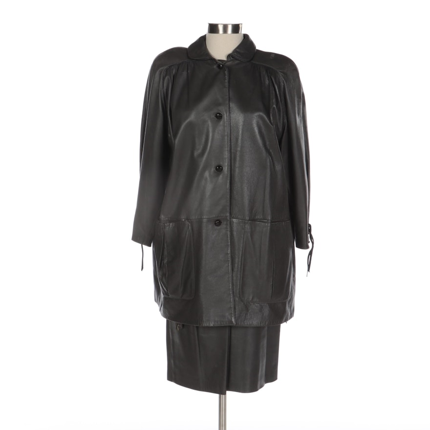 Valentino Black Leather Jacket with Asymmetrical Ruffled Skirt
