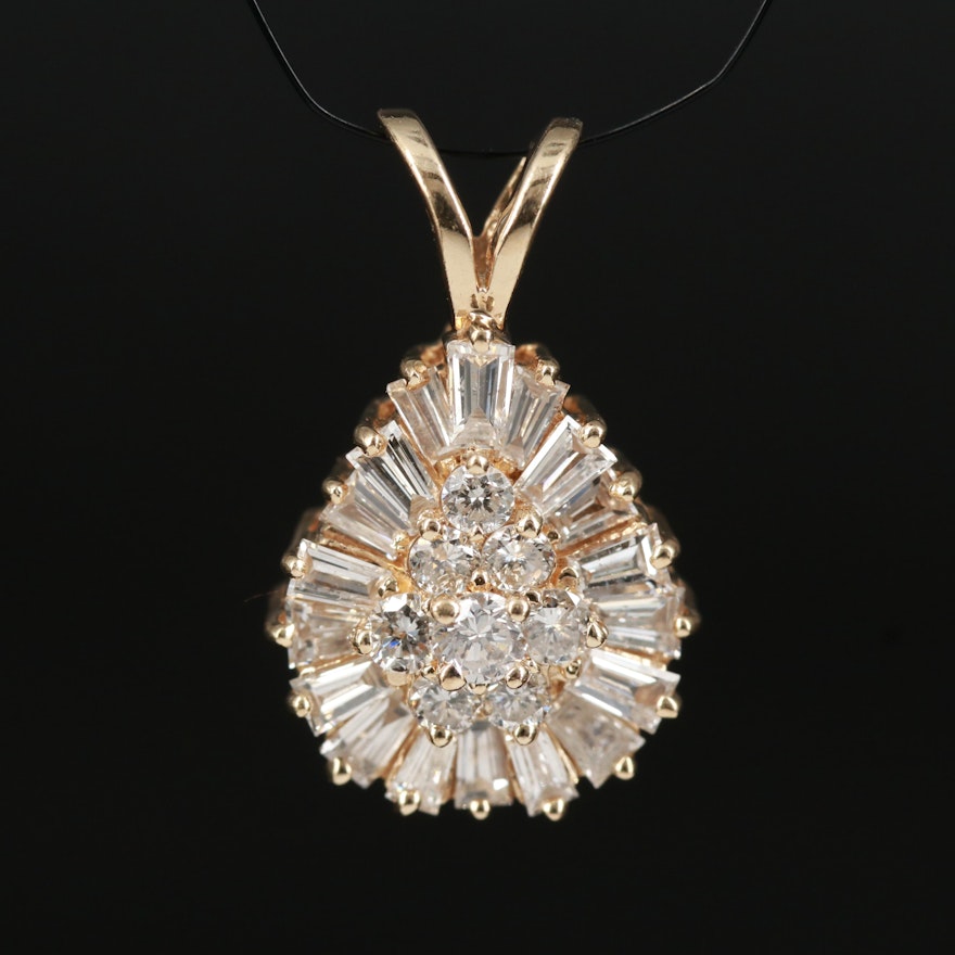 14K 1.06 CTW Diamond Teardrop Cluster Pendant