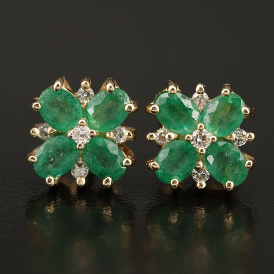 14K Emerald and Diamond Stud Earrings
