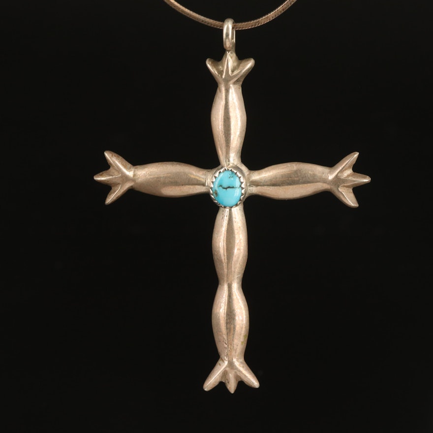 Sterling Turquoise Cross Pendant Necklace