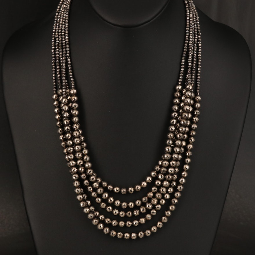 Multi-Strand Pyrite Necklace with 14K Clasp