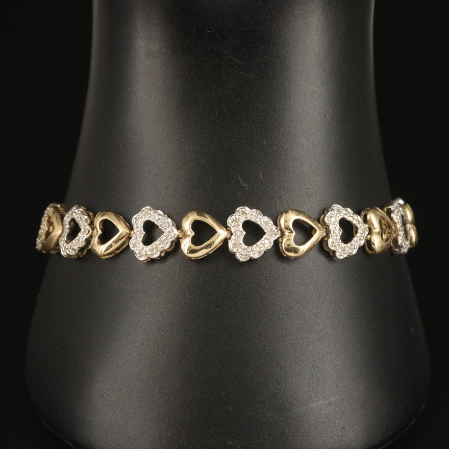 10K Two-Tone Gold 0.42 CTW Diamond Heart Link Bracelet