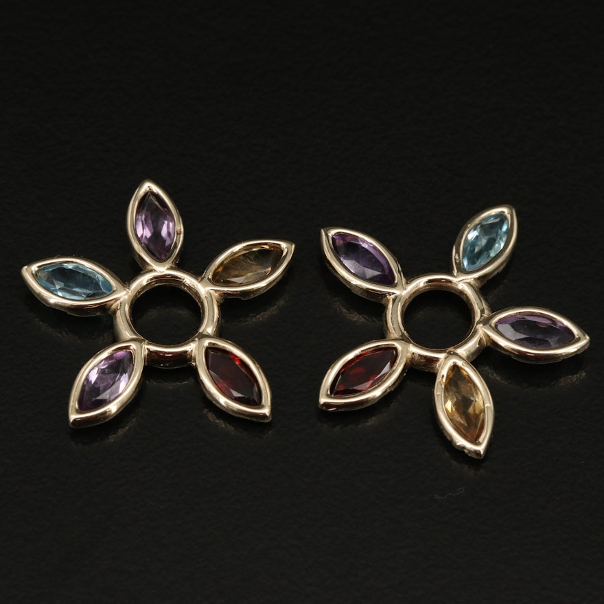 14K Swiss Blue Topaz, Amethyst and Gemstone Flower Earring Enhancers