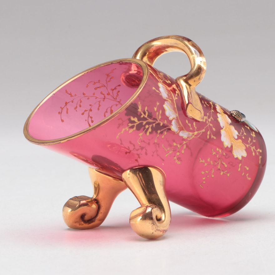 Moser Gilt and Enamel Decorated Cranberry Glass Sugar Scuttle, Late 19th Century