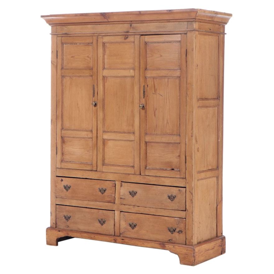 English Waxed Pine Linen Press, Mid to Late 19th Century