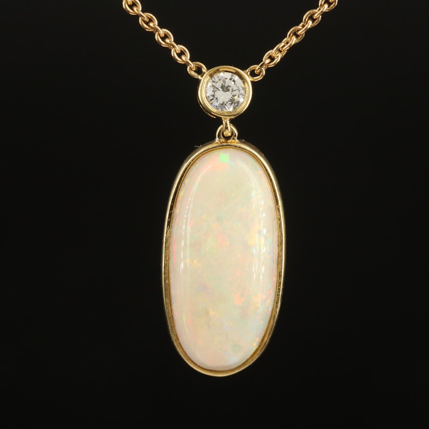 18K Opal and Diamond Pendant Necklace