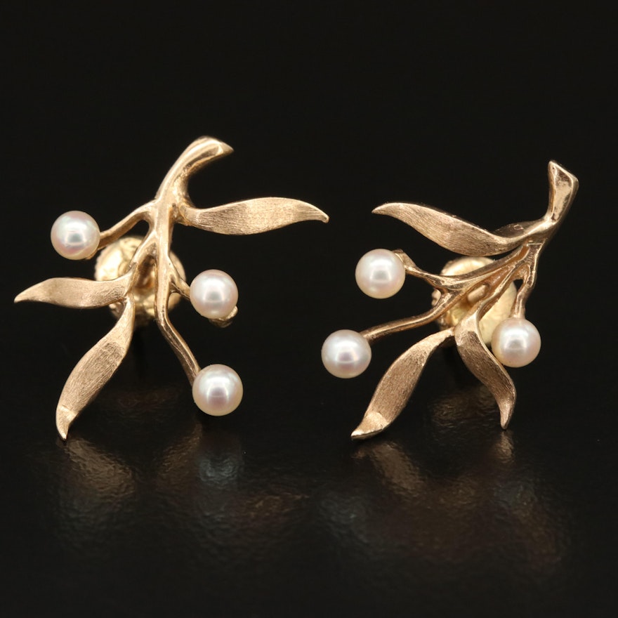 14K Pearl Foliate Earrings