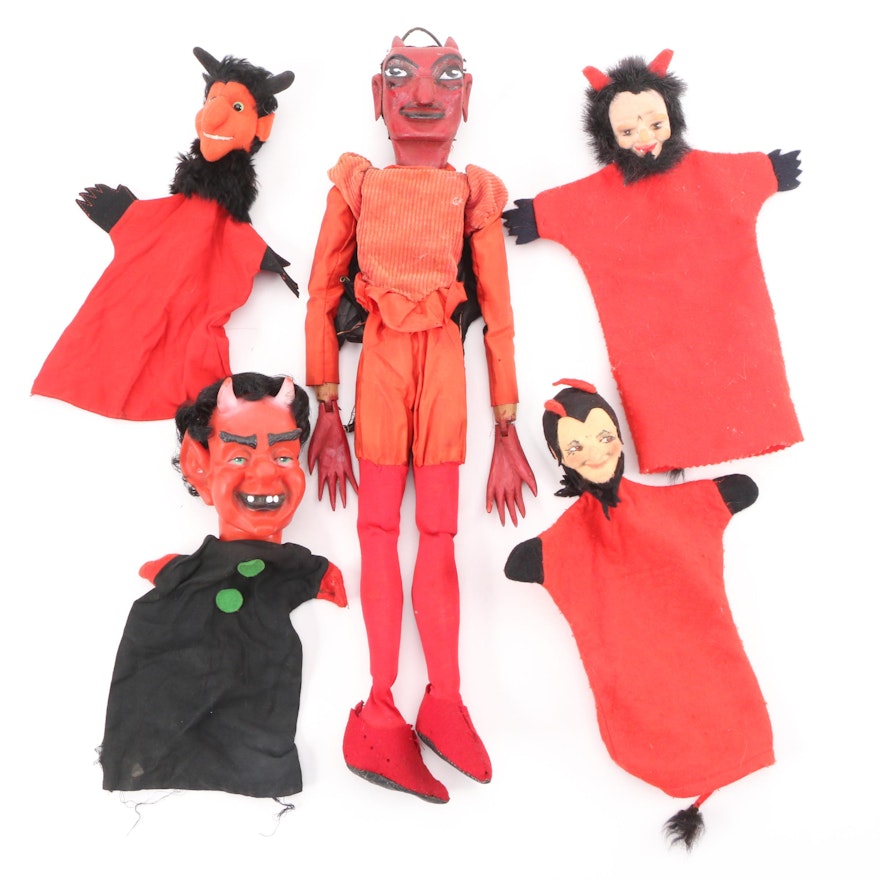 Handmade Devil Puppets, Kersha Hand Puppet, and  Devil Marionette Doll