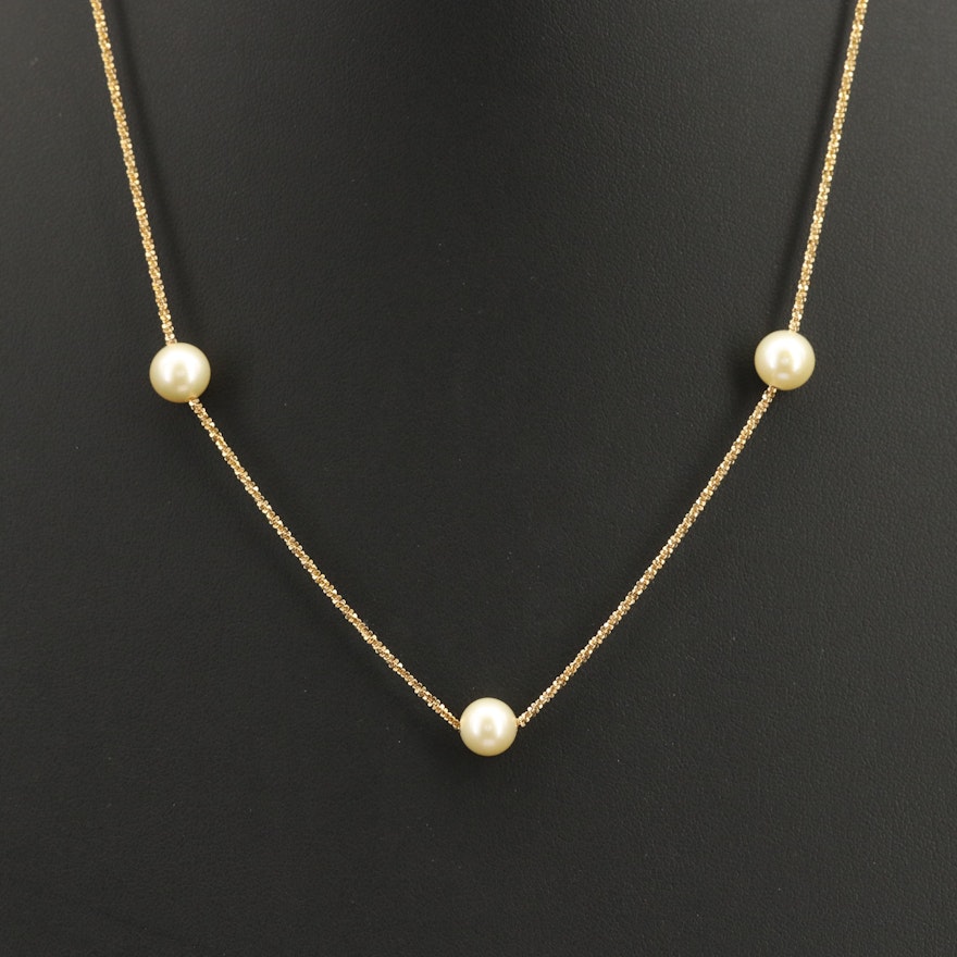 Italian 14K Pearl Station Necklace