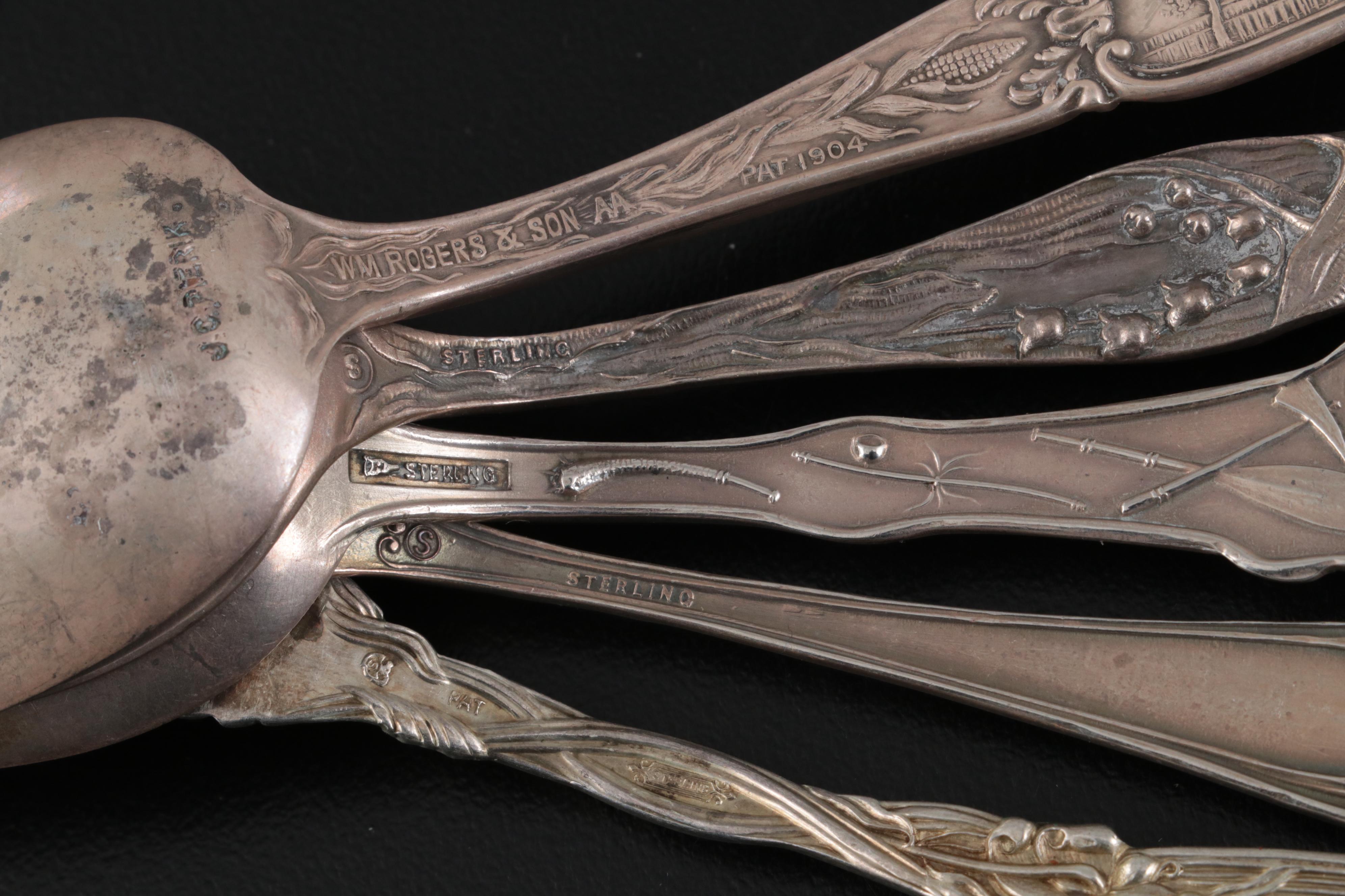 R. Wallace and Other Sterling Utensils with Coin, 800 and Silver Plate Spoons