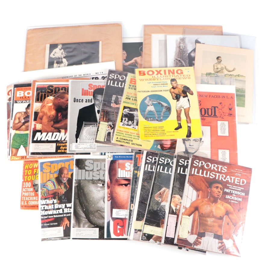 1930s-1990s Boxing Collectibles with Magazines, Program, Cards, Art, Photos