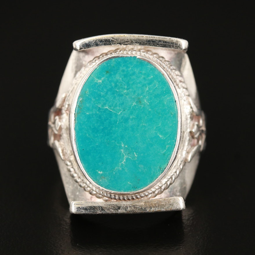 Sterling Turquoise Bezel Ring with Braid Detail