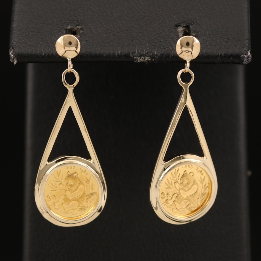 1991 Gold Panda Coins in 14K Earrings