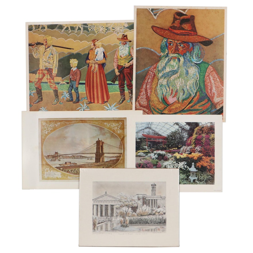 Offset Lithographs of Union Terminal Mosaic and Cincinnati Landmarks