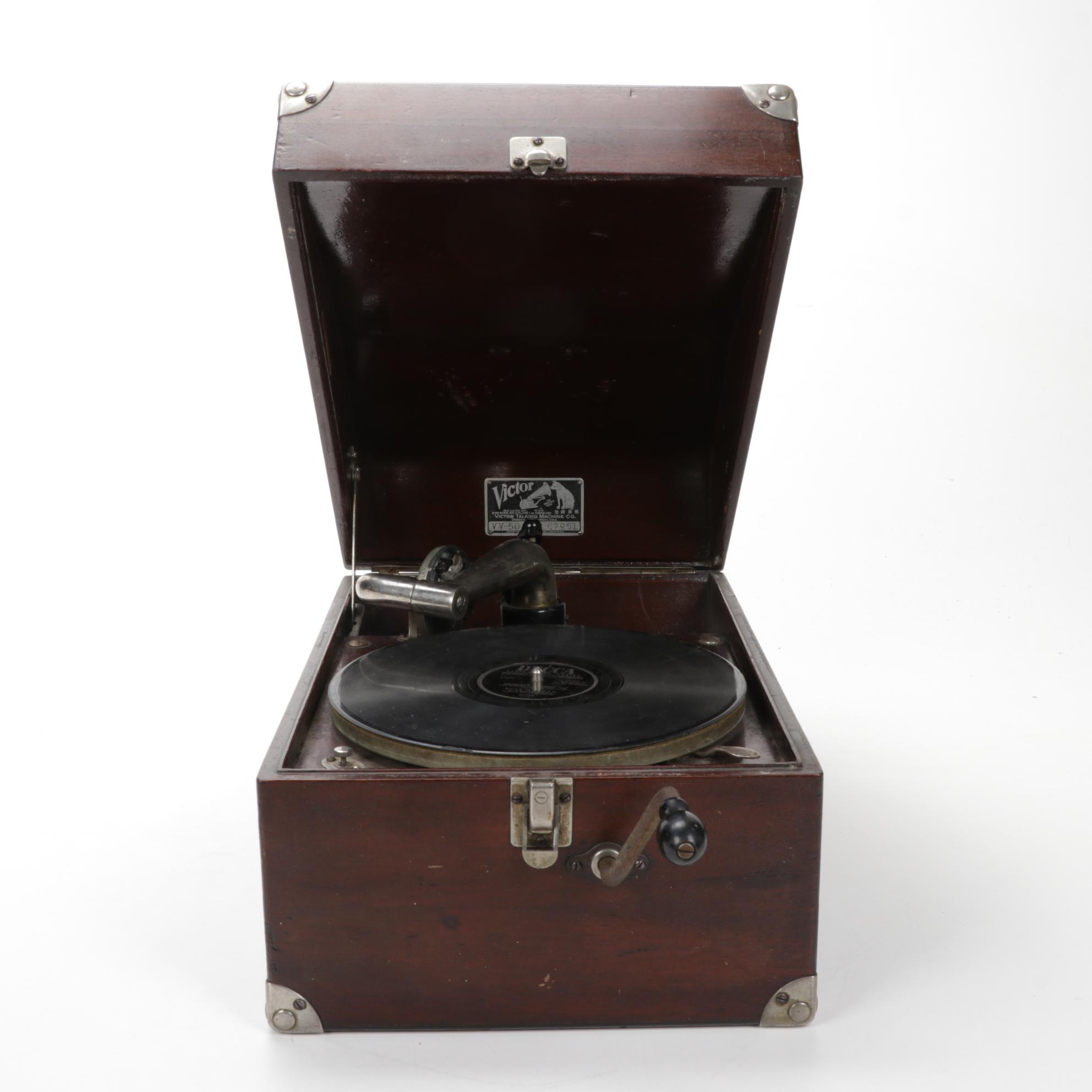 Victor Talking Machine "Suit-Case" VV-50 Portable Hand Crank Record Player, 1923