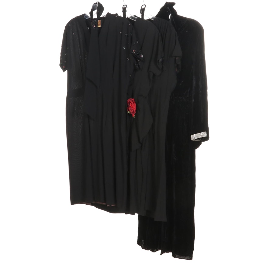 Velvet and Other Embellished Black Dresses, 1940s