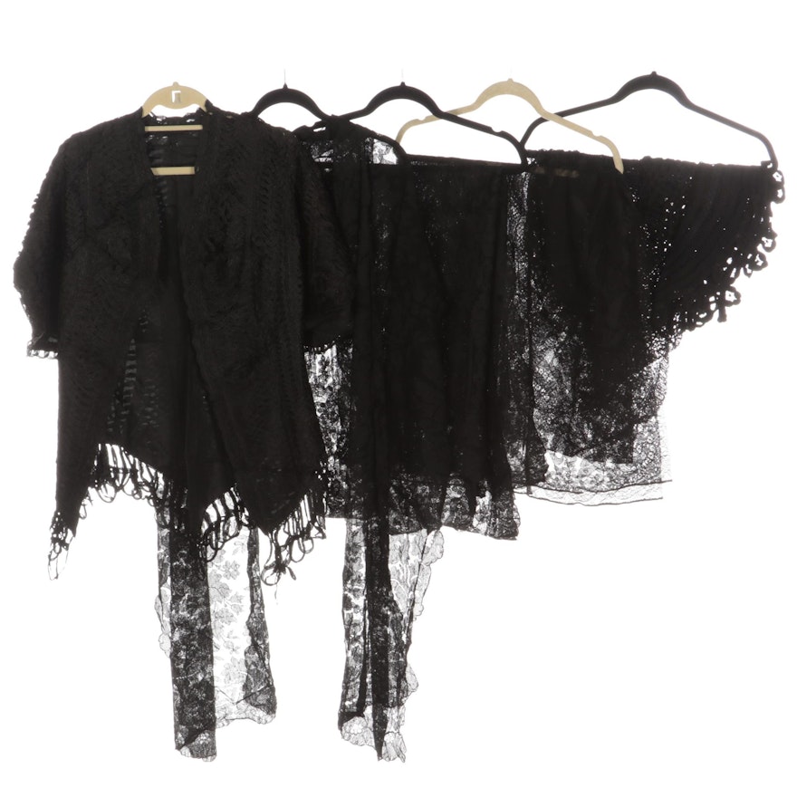 Black Lace and Ribbon Collars and Shawls with Interlocking Ribbon Work Jacket