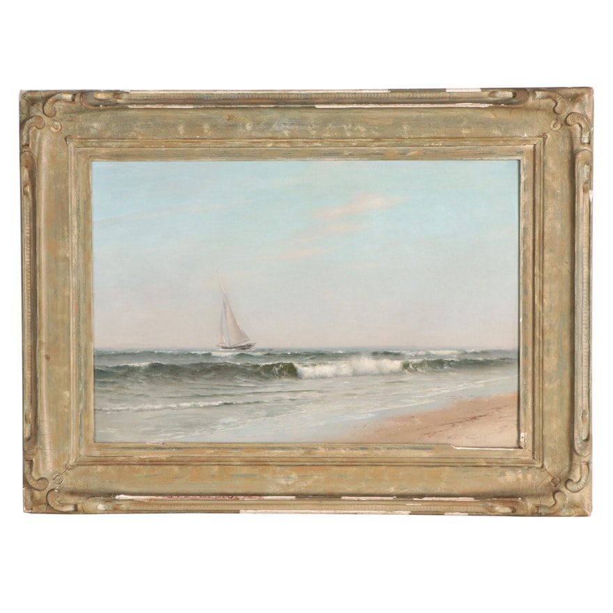 Warren Sheppard Seascape Oil Painting of Sailing Ship, Early 20th Century