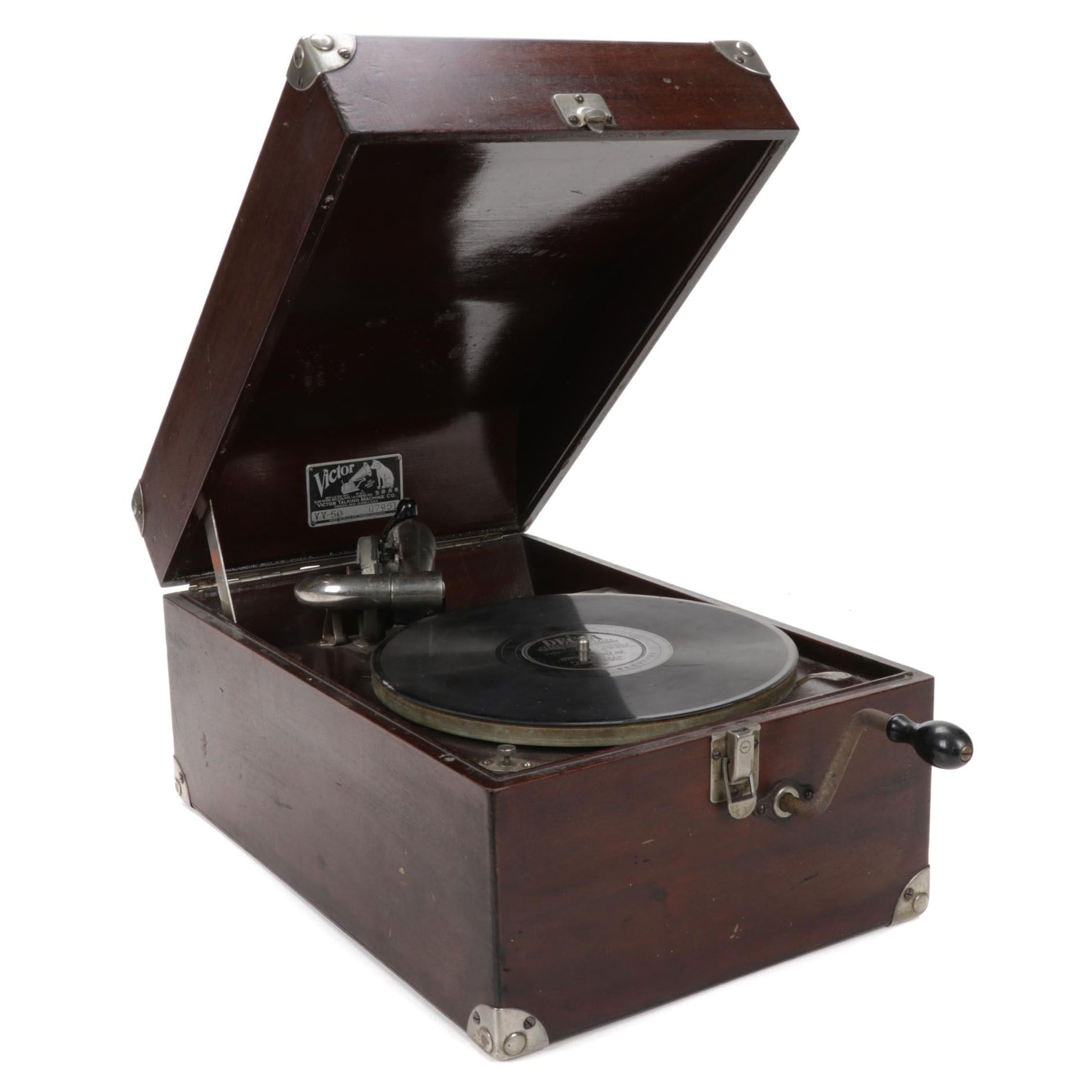 Victor Talking Machine "Suit-Case" VV-50 Portable Hand Crank Record Player, 1923