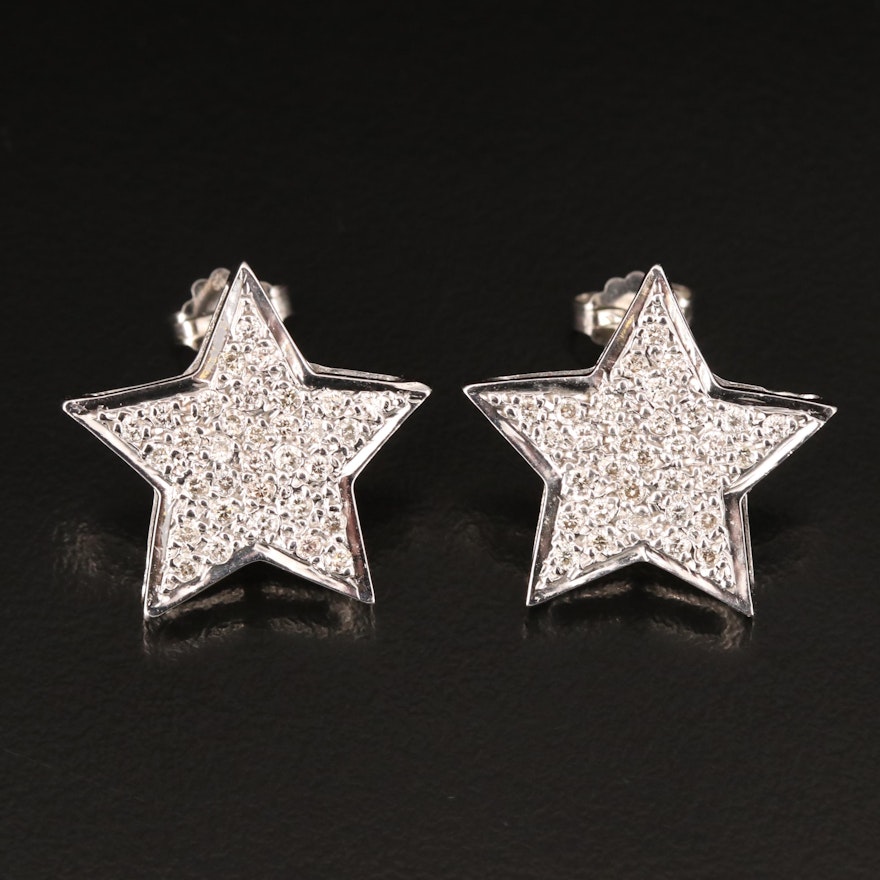 14K 0.72 CTW Pavé Diamond Star Earrings