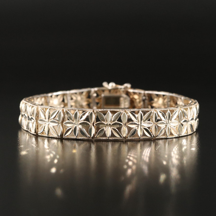 Sterling Diamond Cut Lattice Bracelet