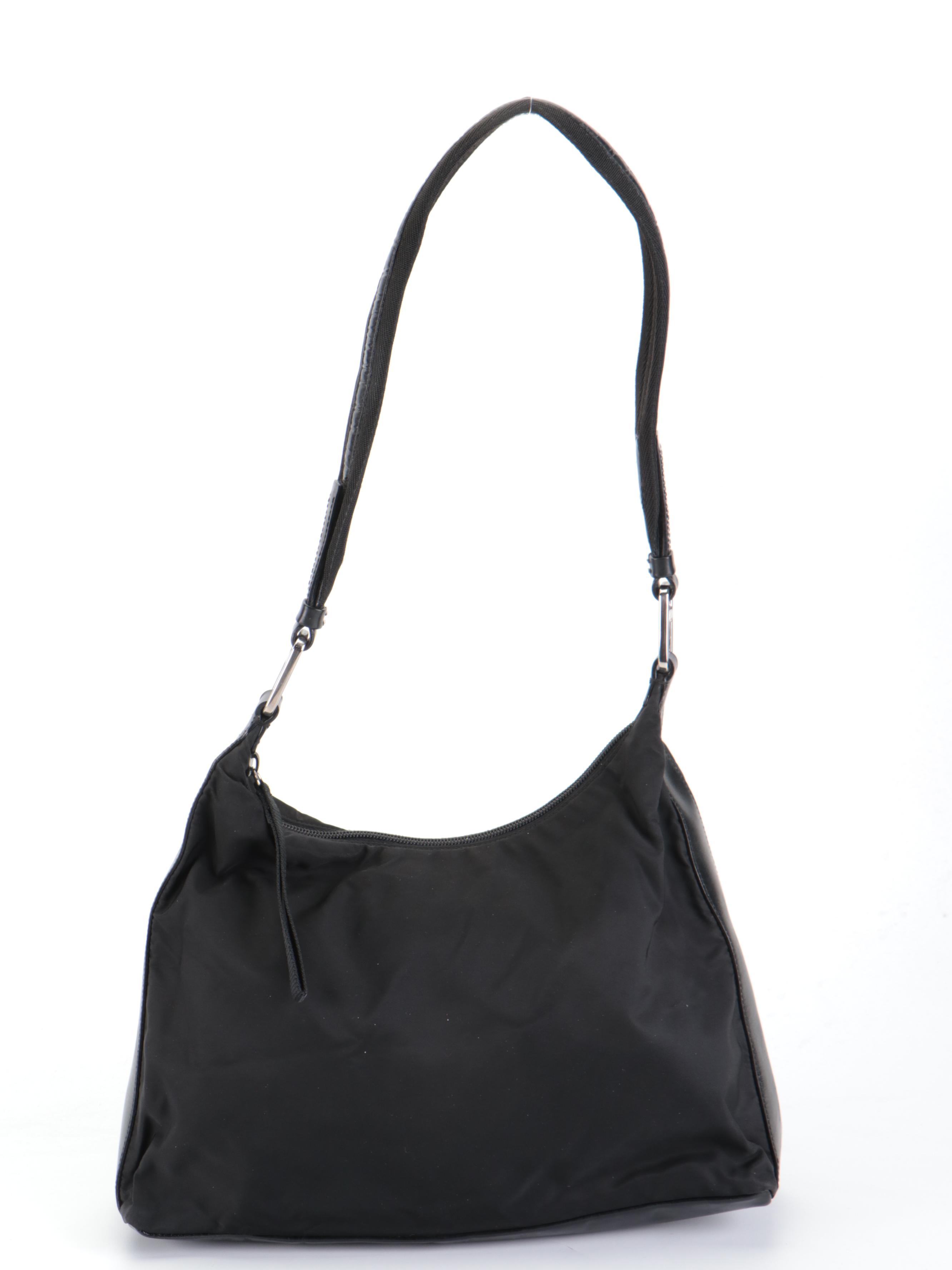 Prada Black Tessuto Nylon and Leather Shoulder Bag