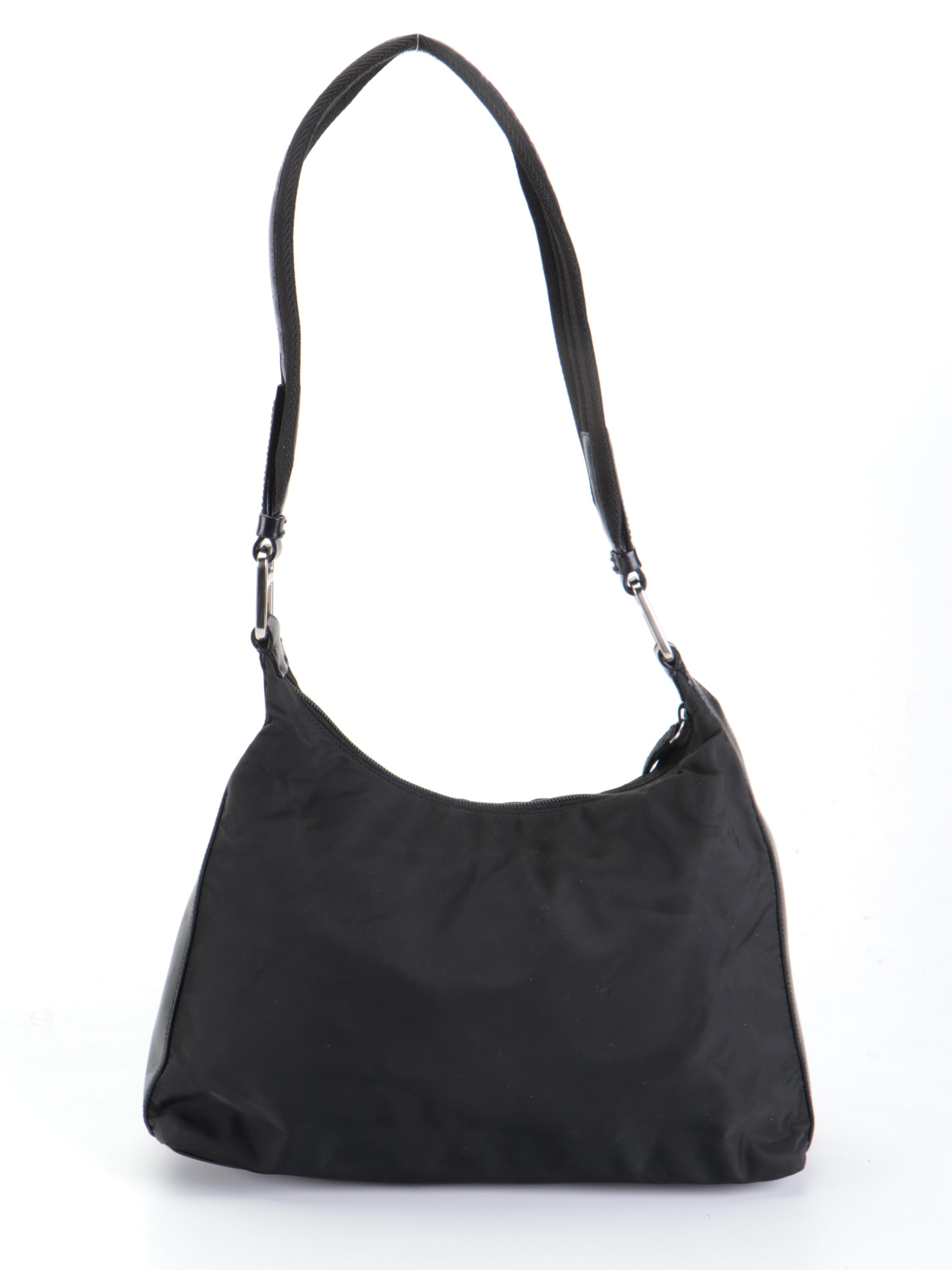 Prada Black Tessuto Nylon and Leather Shoulder Bag