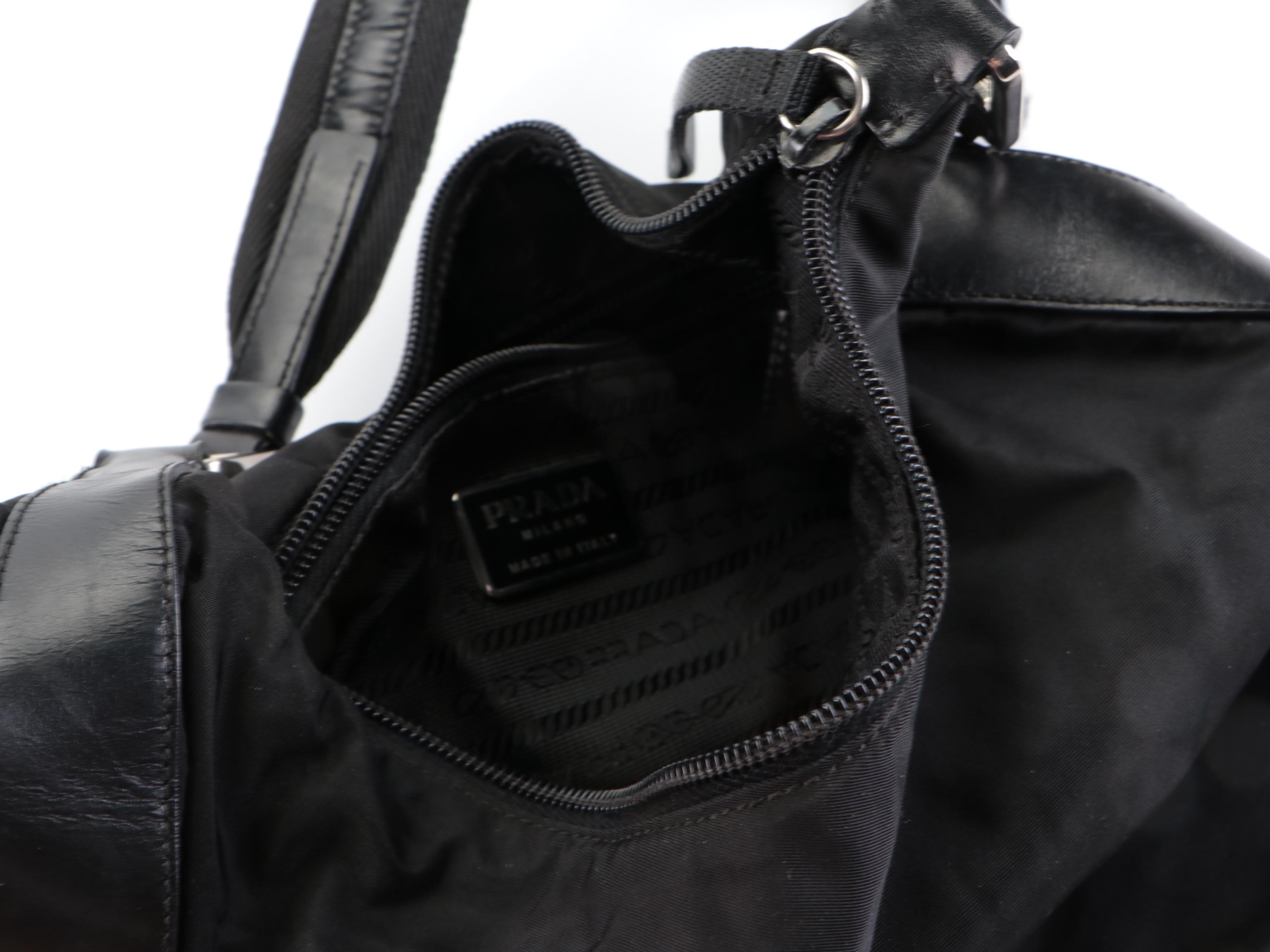 Prada Black Tessuto Nylon and Leather Shoulder Bag